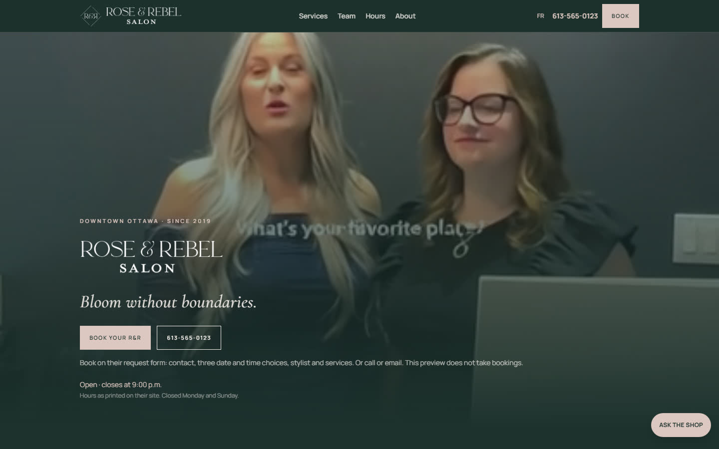 Rose & Rebel Salon website, Ottawa